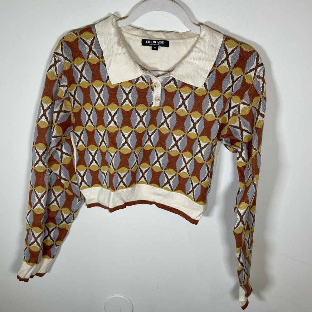 SHEIN Mod Retro Print Collared Sweater